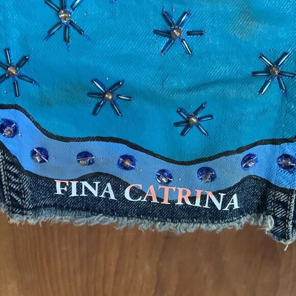 Fina Catrina custom hand painted sequin distressed jean jacket - Picture 7 of 13